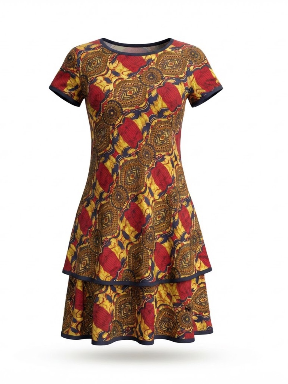 Vtg Women’s Red & Yellow Printed Short Sleeve Dress